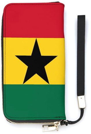 NLWQEKV Armband-Geldbörse mit Ghana-Flagge, Leder, langes Kartenfach, schmale Clutch-Handtasche für Damen