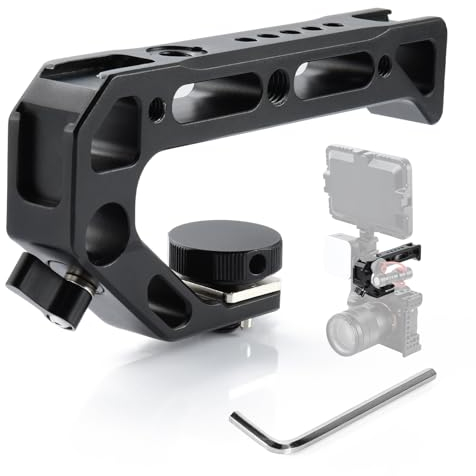 UTEBIT Top Handle Kamera Griff mit 3/8 Locating Schraube für ARRI, Universal Silikongriff mit 3 Cold Shoe Adapter zur Befestigung Cage Top Handle für DSLR Kameras, Leichtgewicht nur 124g
