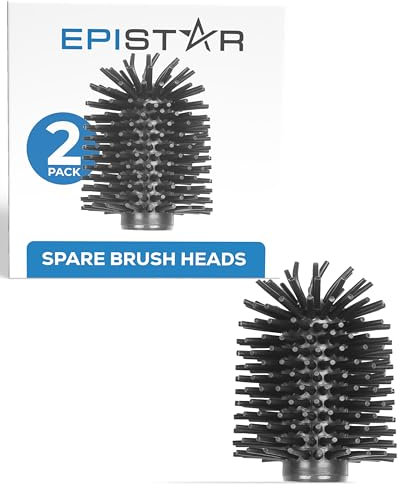 Toilet Brush Replacement Heads - 2 Pack - Spare Silicone Brush Heads - Fits 1.1cm Handle - Replacement Toilet Brush Head - Black - White - Grey (Black)