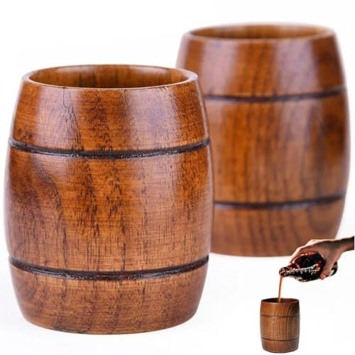 Boccale di Birra a Forma di Botte di Legno, Tazza Bere in Legno Naturale 2 Pezzi, Tazze tè Fatte a Mano per caffè, Bevande Calde, Latte, Vino