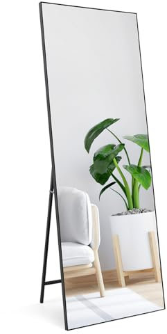 PETAFLOP 165x60cm Full Length Mirrors, Black Free Standing Mirror Suitable for Wall Mounting or Floor Display in Bedrooms, Living Rooms, and Commercial Settings