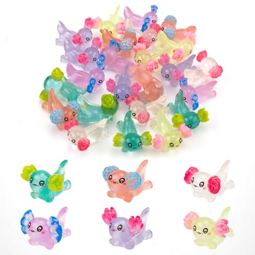XIHIRCD 24 Stück Miniatur Axolotl, Mini Axolotl Harz Charms Kleiner Trottel Axolotl Ornament Spielzeug für Schmuckherstellung Garten Landschaft Puppenhaus Dekorationen (6 Farben)