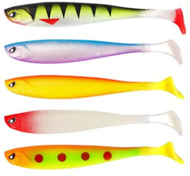 EYVRPAU 5 pezzi Gomma Pesci Zander Esca Predatore Set con Tasche per Aghi, Plastica Esche da Pesca, Silicone, Gomma Pesca per al Luccio, Pesci Predatori, colori accattivanti