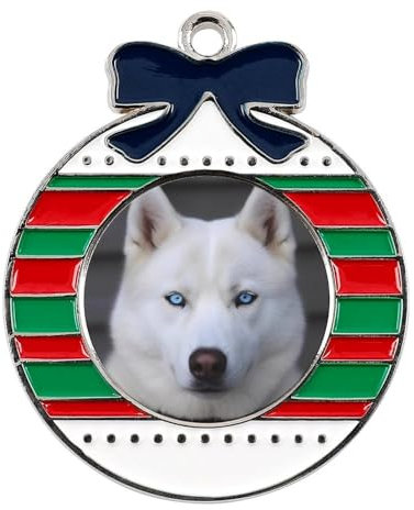Weihnachtsschmuck mit blauen Augen, weißer Husky, hängende Ornamente, Weihnachtsanhänger, Legierung, Weihnachtsanhänger, Basteln für Weihnachtsbaumschmuck, Zubehör rund