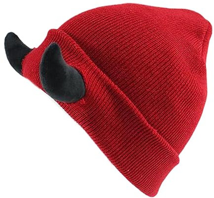CYILPR Strickmütze für Damen, Herren, Erwachsene, Pullover, böse Hörner, Hut, Unisex, Halloween, Party-Requisiten, Red Cap Noire, Einheitsgröße