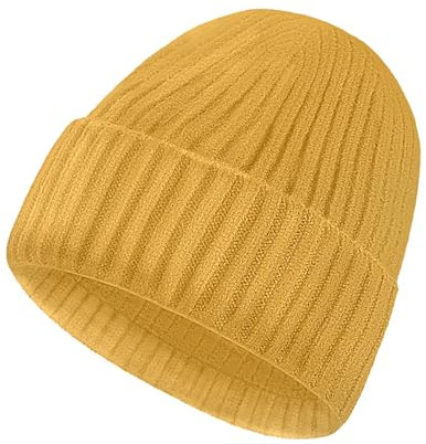AnWILL Mütze Herren Damen Gelb Winter Wintermütze Frauen Beanie Mützen Männer Leichte Wintermützen Strickmütze One Size Herrenmütze Warm Dünne Jersey