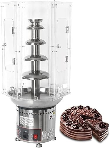 Chocolate Fountain, Chocolate Fountain Machine with Plastic Clear Acrylic Dust Cover, 4/5/6/7 Tiers Stainless Steel Sauce Melting Pot Large Fondue Sets for Party Wedding Buffet Equipment(6 Tier)
