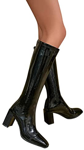 Stivali Donna Camoscio,Stivali Donna Alti Pelle Stivali Invernali Zeppa Casual Caldi Largo Interna Scarpe con Tacco Alti al Ginocchio Vintage