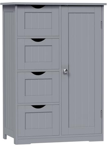 EUGAD Badezimmerschrank Badschrank, Beistellschrank Kommode, mit 4 Schubladen 1 verstellbarem Einlegeboden, Schrank für Badezimmer Wohnzimmer Küche, Grau, 56x81x30 cm