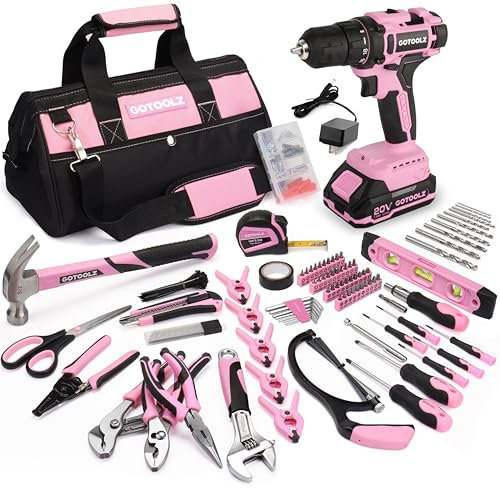 Power Drill Cordless, 273-Piece Power Drill Sets Household Tool Kit, 20V Electric Drill Sets Repairing Kit, Electric Screwdriver Driver Tool Kit with Charger and Storage Bag(Pink)