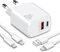 20W 2-Puerto Carga Rapida Cargador para iPhone 14 13 12 11 Pro MAX Plus Mini SE XS XR X 8 7, iPad, Airpods, USB-C USB-A Rapido PD/QC Adaptador Cabezal Enchufe Corrient con 2-Pack 2M Charger Cables