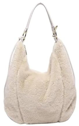 Generisch Damen Kunstfell Pelzige Tote Tasche, Plüsch Umhängetasche Damen, Flauschige Retro-Umhängetasche mit Reißverschluss, Damen Herbst Winter Plüsch Handtasche (Beige)