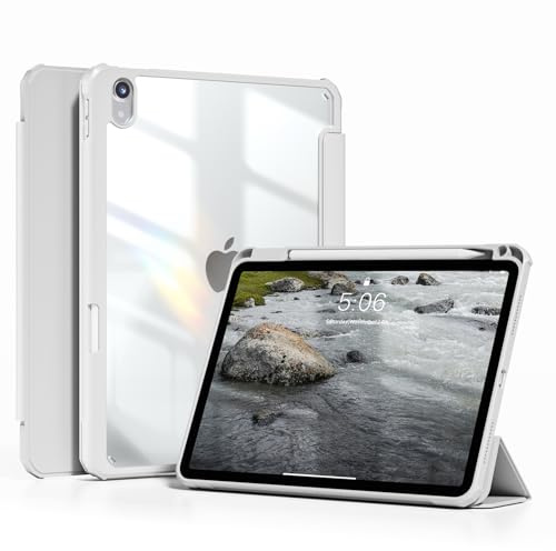 ZKTUYU Custodia per iPad 10° generazione 2022 da 10,9 pollici/iPad 11 (A16) 2025 con portapenne, Smart Case Cover antiurto con guscio posteriore trasparente, Auto Wake/Sleep, grigio