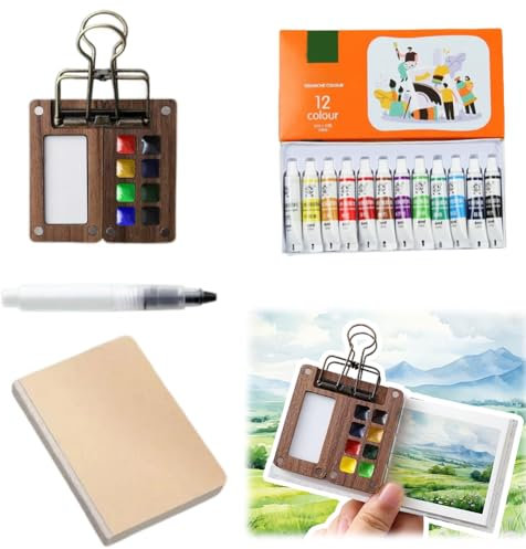 Kit d'aquarelle Umllpet, carnet de croquis portable, 8 grilles, palette de peinture en bois, boîte de voyage, palette pour artistes