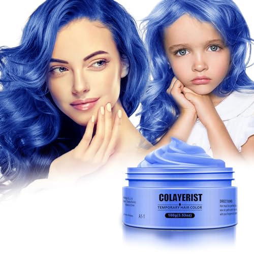 COLAYERIST Bleu Cire Colorante Cheveux Hommes et Femmes, Gel Spray Colorant Cheveux Non Permanent pour Enfants, Maquillage de Coloration Temporaire Cheveux Fêtes ou Cosplay