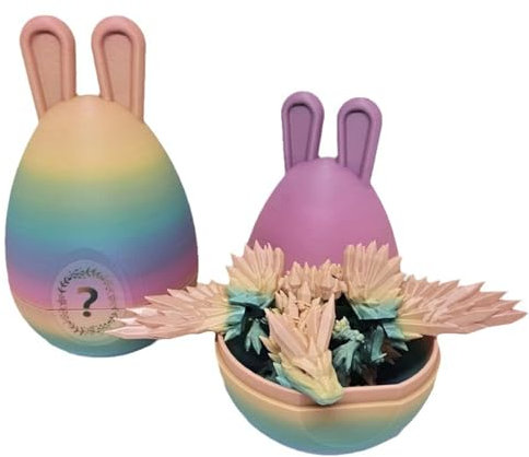 XehCaol Œuf de dragon avec oreilles de lapin avec dragon imprimé en 3D - Jouet coloré - Cadeaux de Pâques - Figurines de dragon - Surprise - Œufs de dragon - Décoration d'intérieur (térosaure)