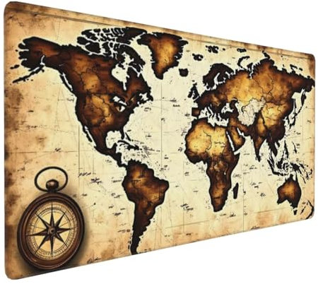 Tapis de Souris 50x25 cm Grand Tapis Souris XXL, Carte du monde Tapis de Souris Bureau Gamer, à Bords Cousus, Base en Caoutchouc Antidérapante, Sous Main pour Clavier et Souris, Decoration Maison E909