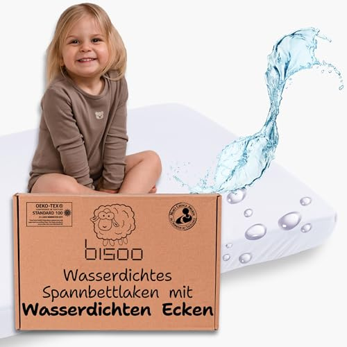 Bisoo The Magic Sheet 200x90 - Komplett wasserdichtes Spannbetttuch mit Rundumgummizug 2in1: Jersey-Baumwolle Spannbettlaken & Matratzenauflage für Kindermatratzen 90x200 Nässeschutz Weiß