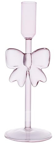 Portacandele in vetro rosa con fiocco portacandele per candele a bastoncino trasparente, portacandele in vetro per decorazione da tavolo, matrimoni, feste, Natale, decorazioni per la casa