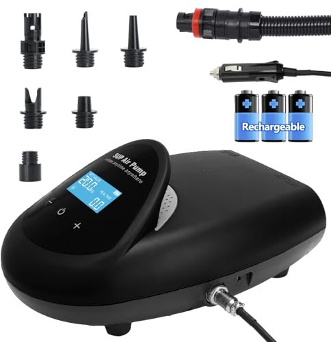 TONSIM Pompa Elettrica SUP Ricaricabile 20 PSI - Gonfiaggio e Sgonfiaggio Veloce, Batteria Integrata, Adattatore 12V per Auto, Ideale per SUP, Kayak e Gommoni