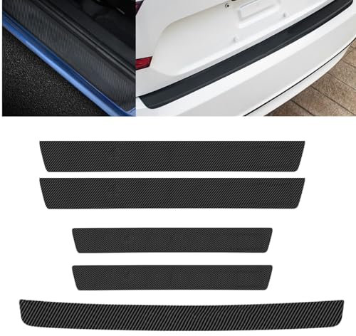 5 Pièces Protège Seuils Auto en Fibre de Carbone, Adhésif Universel pour Seuils de Portière Anti-Rayures avec Forte Adhérence Compatible Tous Véhicules