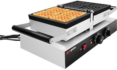 GGM Gastro | WERJ4 | Gaufrier - Individuel - Manuel - 1,6 kW - Forme : 4 gaufres de Bruxelles - Avec surface de cuisson rotative à 180°