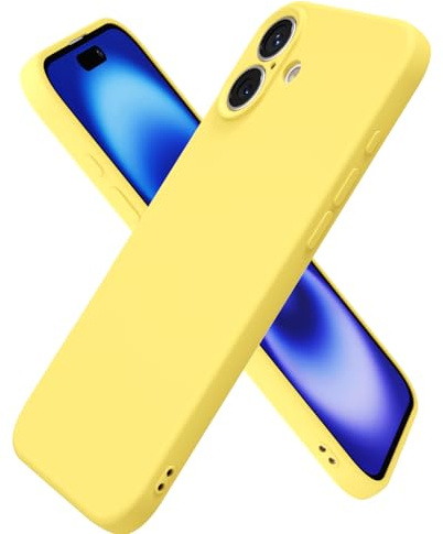 oakxco for iPhone 16 Case Silicone, Ultra Slim Thin Phone Case for Women Girls, Plain Solid Color Minimalist Aesthetic Cute Girly Design, Soft Rubber Gel TPU with Camera Cover Protection, Yellow