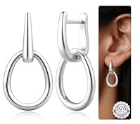 Finrezio Ohrringe Silber 925 Hängend Doppel Creolen mit Anhänger Huggie Creolen Silber 925 Ohrringe Hypoallergene für Damen Geschenk für Frauen Freundin Mama Mädchen Silber/Gold/Rosegold