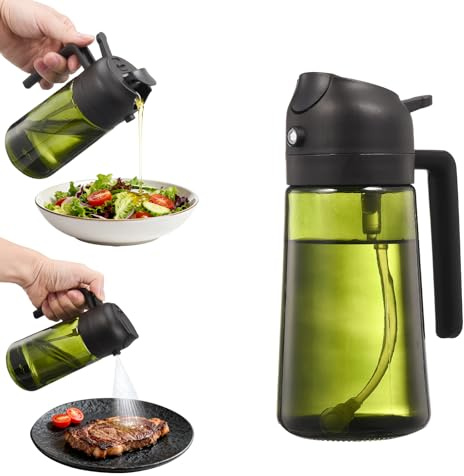 Holtrae 470 ml pulvérisateur d'huile foncé anti-lumière de cuisson,Vaporisateur Huile Air Fryer 2-en-1,Accessoires Air Fryer Spray Huile d'olive,pour salades,pâtisseries,grillades,Vinaigre(Noir)