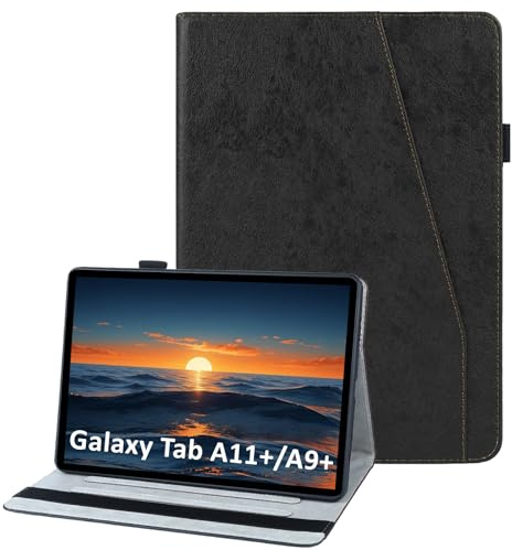 laddutoi Cover per Samsung Galaxy Tab A11 Plus 2025/A9+ 2023 11, Nero | Custodia per SM-X230/X210 in PU Pelle, Supporto Stand, Slot per Schede, Protettiva Flip Folio Tablet Cover Case