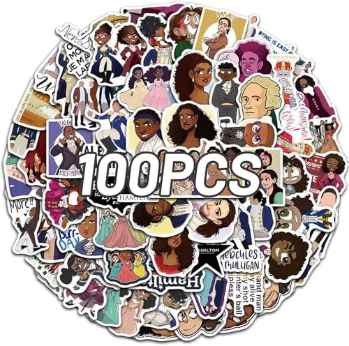 OT-NVWOZR 100 Stück Hamilton Sticker Set, Wasserfest Aesthetic Aufkleber Vinyl Stickers, Vintage Scrapbook Stickers Decals Cartoon Deko für Laptop Notebook Gitarre Koffer Helm Motorrad