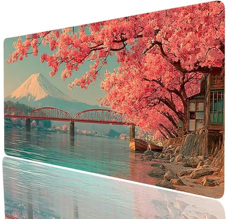 Vulkan Fuji Mauspad XXL 600x300x3mm, Wasserdicht Mauspad Brücke Schreibtischunterlage Nähen Sie die Kanten rutschfeste Gummibasis, Gaming Mousepad für Laptop Desktop Pc Tastatur Geschenke Model-6913