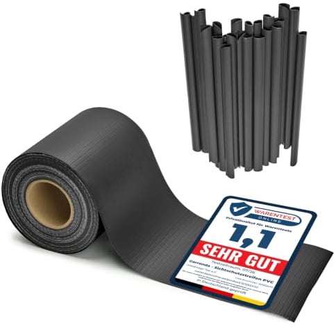 Garronda Brise Vue Jardin Balcon PVC 19 cm Rouleau 50 m 450 g/m² GD-0173 | Bandes Occultantes pour Clôture Extérieure, avec 40 Clips, Compatible Panneaux Double Fil et Garde-Corps, Anthracite RAL7016