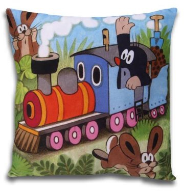 Trullala Kissen der kleine Maulwurf, Motiv Lokführer, 30 x 30 cm - Kinderkissen