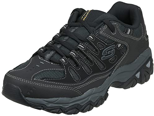 Skechers Men's Afterburn M. Fit Fashion Sneakers – Leather Upper, Memory Foam Insole, Rubber Outsole, Black/Charcoal, 12 X-Wide