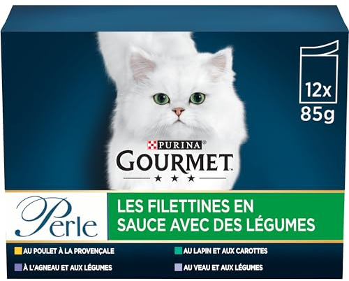 GOURMET | PERLE | Les Filettines en Sauce | Aliment Complet pour Chat Adulte| Au Poulet, A l'Agneau, Au Lapin, Au Veau | Sachets Fraîcheur | Lot de 6 x (12 x 85g)