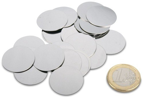 25 x Metallscheibe/Metallplättchen (magnets4you) - | Ø 23x0,4mm | mit Klebepunkten | Silber | Haftgrund für Magnete