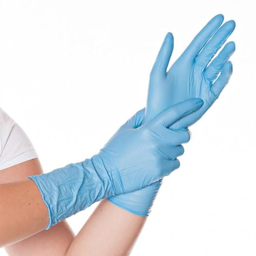 FRANZ MENSCH 1000x Hygostar Einweghandschuhe Safe Long, Einmalhandschuhe Größe XL, reißfeste Nitrilhandschuhe, puderfrei, latexfreie Gummihandschuhe, Handschuhe Einweg, Blau in S, M, L, & XL