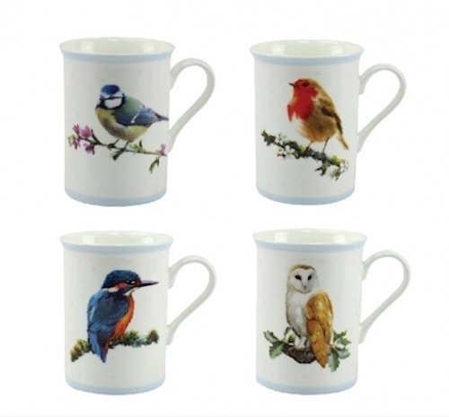 Macneil Birds Set of 4 Mugs Robin Kingfisher Blue Tit Owl by Leonardo
