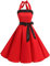 Timormode Damen Vintage Cocktailkleid Knielang Neckholder Swing Retro Rockabilly Kleid XL Rot