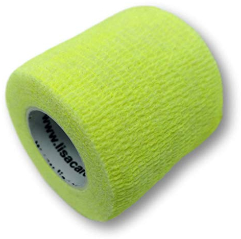 LisaCare Hook Grip Tape - 2 Rollen, 5cm breit - Medizinprodukt - Verbandset Kinder - buntes Pflasterverband mit Farb- & Motivauswahl (Neongelb)