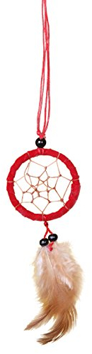 Ciffre Traumfänger Halskette Dreamcatcher Leder Fair Trade Auto LKW Truck Rückspiegel Deko Rot (Durchmesser ca. 6cm)