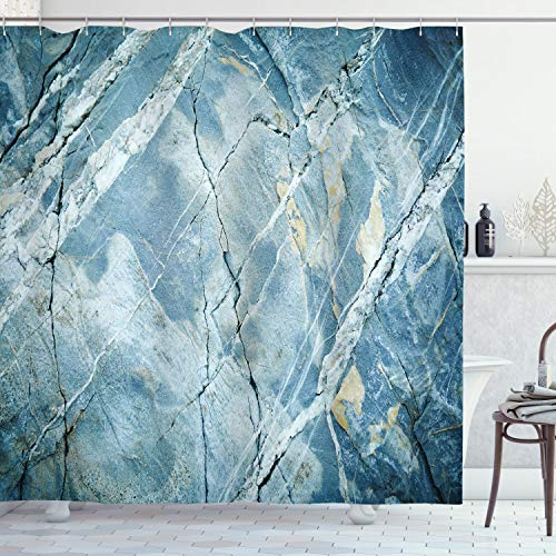 ABAKUHAUS Marmor Duschvorhang, Granit-Stein, Stoffliches Gewebe Badezimmerdekorationsset mit Haken, 175 x 200 cm, Blassblau Grau