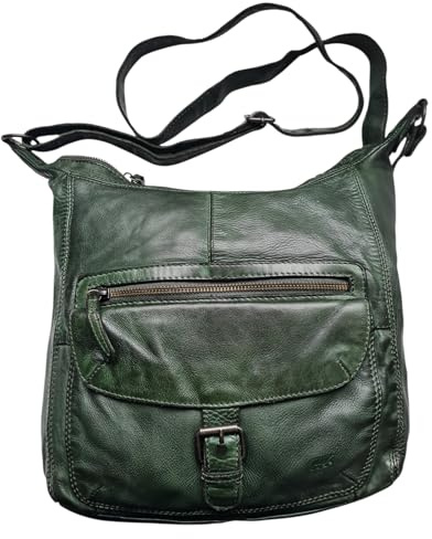 Bear Design Shopper Beuteltasche Schultertasche Anna CL32612 gewaschenes Leder Vintage Used Look 30/27/9 cm (Grün)