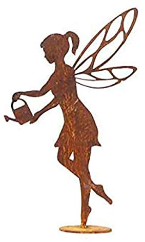 itsisa ® Dekofigur Fee mit Gießkanne im Rost Design, Rostfigur für den Garten, Gartendeko, Metalldeko