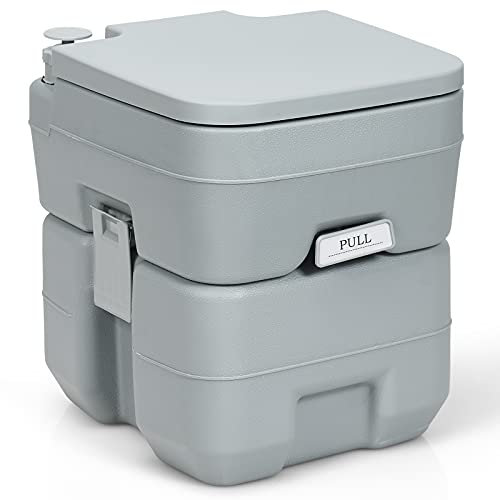 DREAMADE Siège de Toilettes WC Chimique Toilettes d’Appoint Mobile Indépendant, pour Caravane Camping Voyage ou à Domicile, Nettoyage Facile Bonne Etanchéité, 20L Gris/Vert (Gris)
