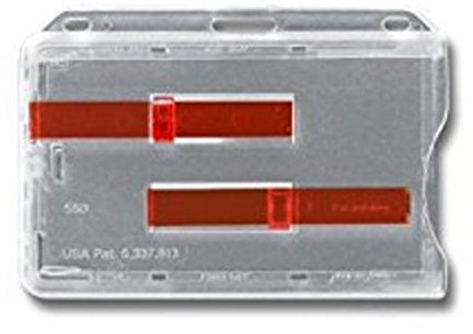 Waizmann.IDeaS® 5x Kartenhülle Kartenhalter Ausweishalter Namensschild 2 Karten Hartplastik HORIZONTAL ROTER AUSSCHIEBER