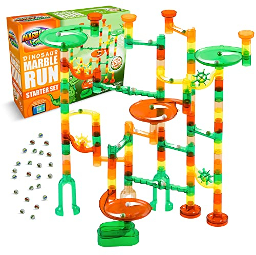 Marble Genius Murmelbahn Dinosaurier Starter Set - 130 komplette Teile + kostenlose Anleitungs-App (80 durchscheinende Marmorstücke + 50 Glasmurmeln)
