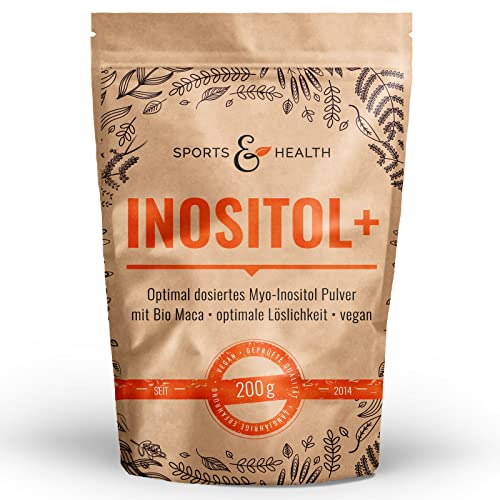 Inositol+ Pulver - 200g Pulver - Vegan - Frei von Zusatzstoffen - Inosit, Myo-Inositol (Myo-) Inositol Pulver, Bio Maca (rot) - Mit Extra Messlöffel - Eigene Produktion
