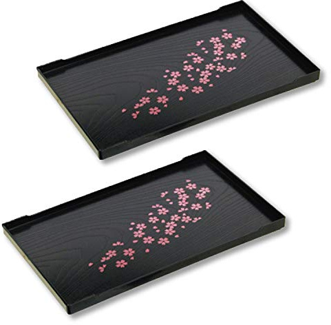 2pack Set, Cherry Blossom Pattern Small Tea Serving Tray, 10 x 6.3inches, Japanese Style, Made in Japan